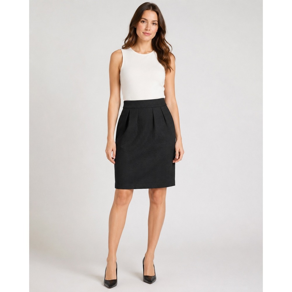 Banana Republic Skirt Women 4P Black Sparkle Pleated Front Zip Back Cotton Blend